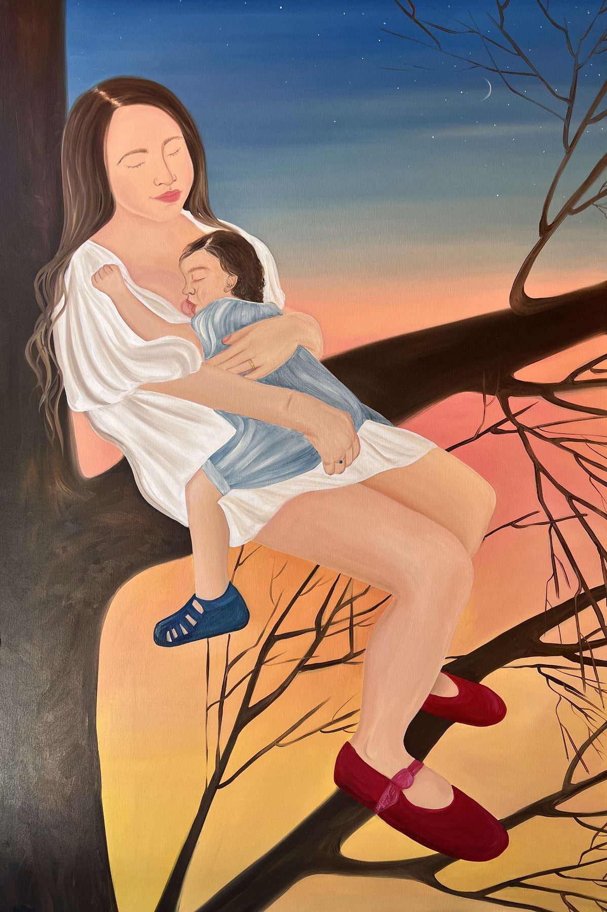 Breastfeeding in a Tree, 2026, oil on canvas, by Elleny Gherghe