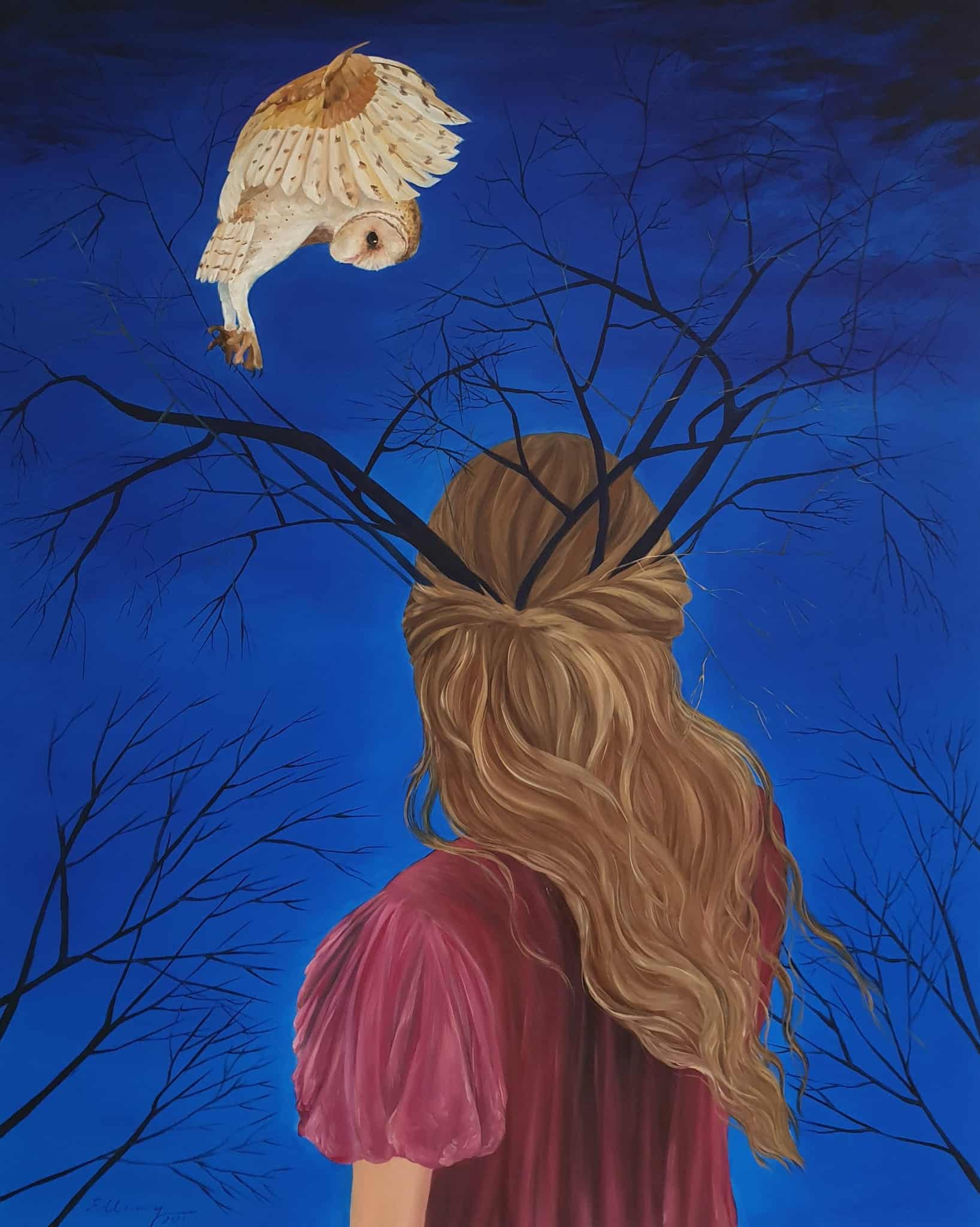 The messenger - Owl painging by Elleny Art